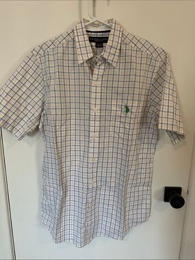 U.S. Polo Assn. Short-Sleeve Button-Down Shirt - White, Blue, Yellow Plaid